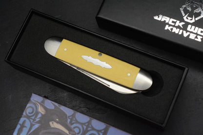 NEW Jack Wolf Knives Gateway Equal End Antique Ivory Paper Micarta / Satin Blade