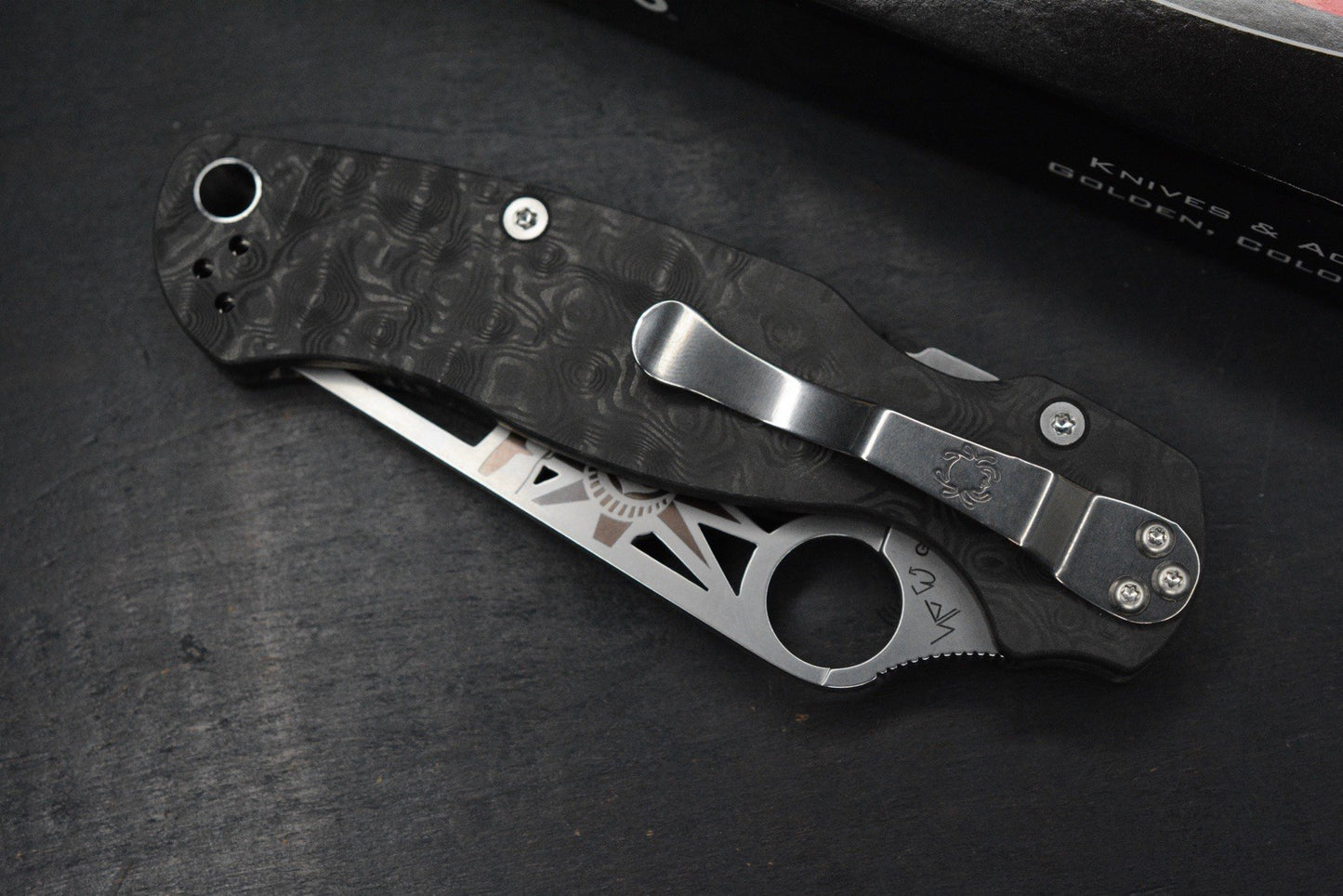 RARE Spyderco Paramilitary 2 Black Dunes Carbon Fiber Lady Liberty Skelly Blade