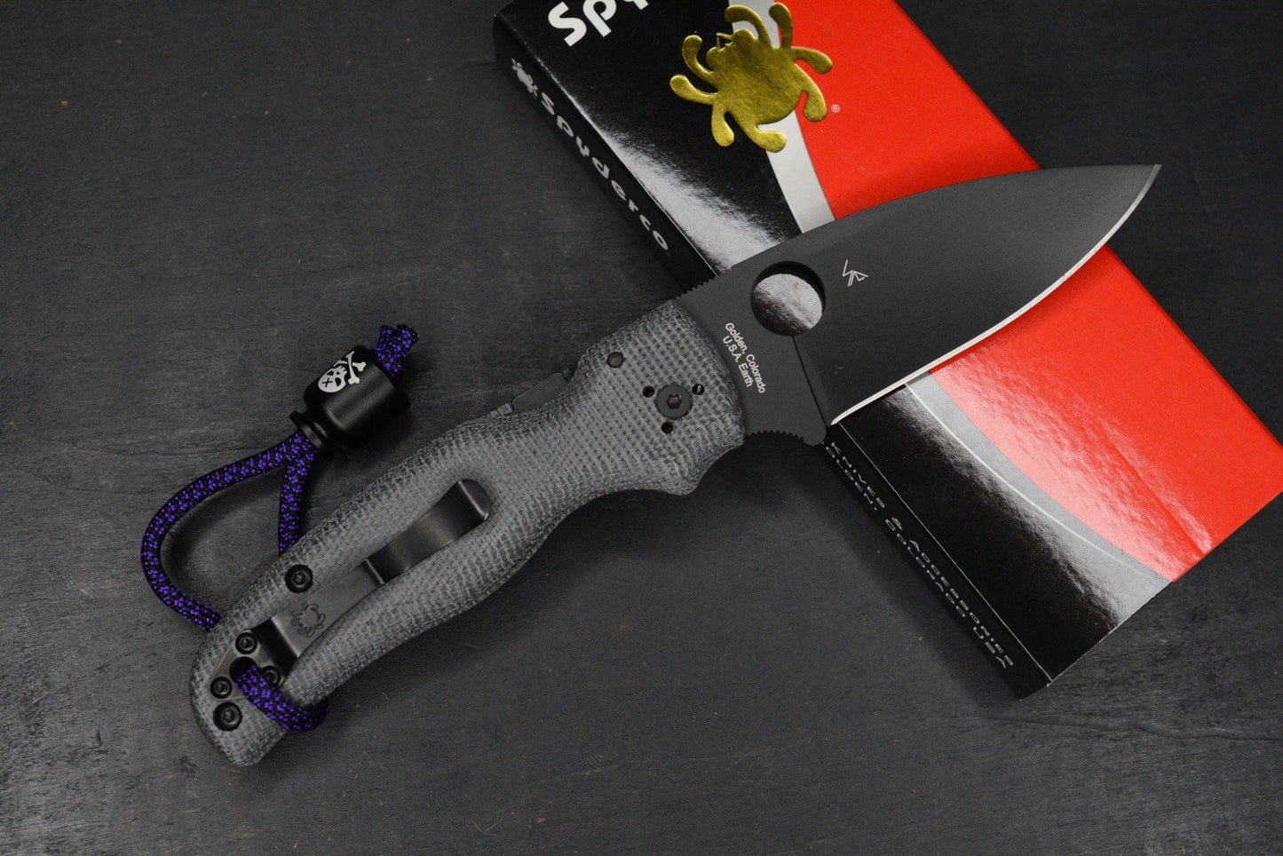 NEW Spyderco Shaman Grey Micarta Black DLC M390 Drop Point  w/ Poison Bead