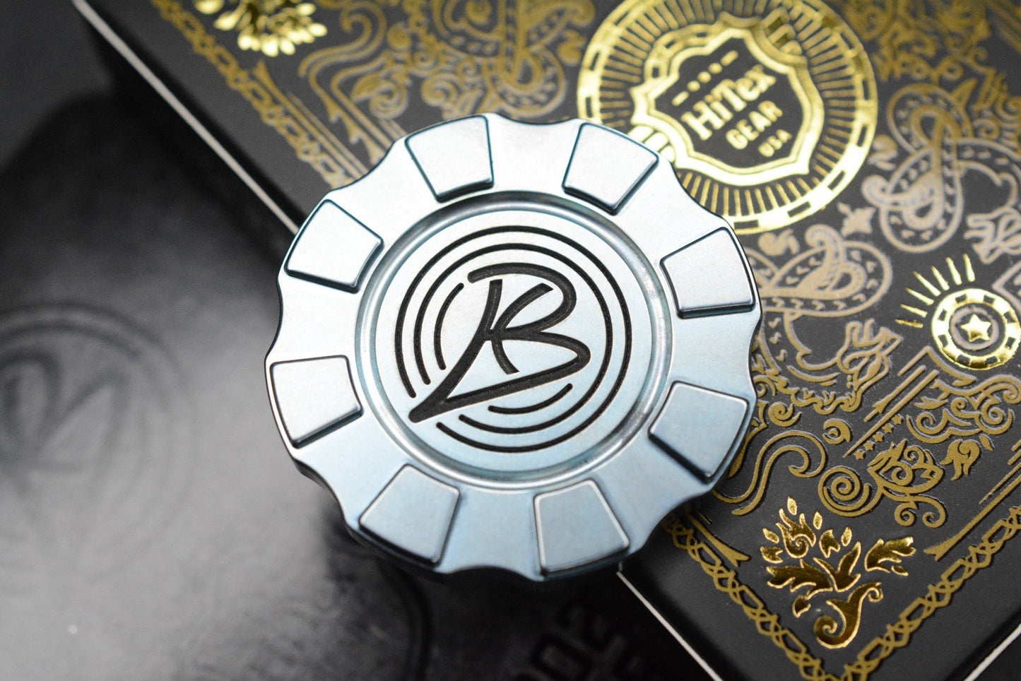 NEW HiTex Ben Krein - Light Blue Ano Ti/ Hammered Patina Brass Inlay Poker Chip