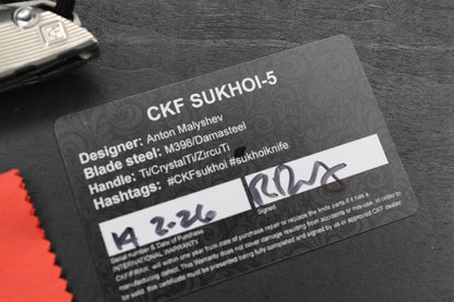 NEW Custom Knife Factory Sukhoi 5 Polished Blade & Scales /Crystal Ti Backspacer
