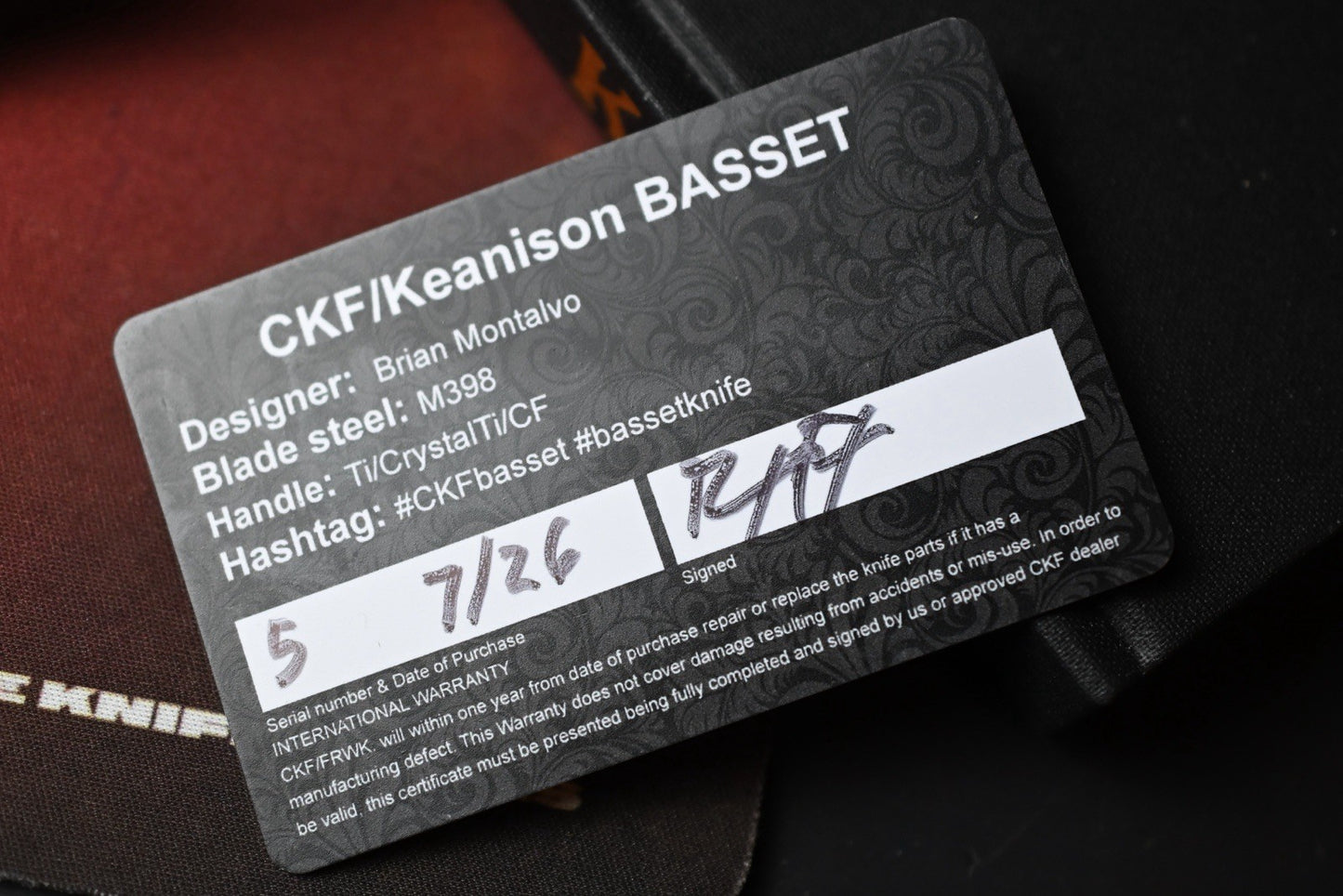 RARE Custom Knife Factory x Keanison Basset - Blackened Crystalized Ti / M398