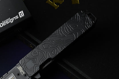NEW Exceed Designs TiRant Razor V3 Frame Lock - Black PVD Topo / Laser Etched