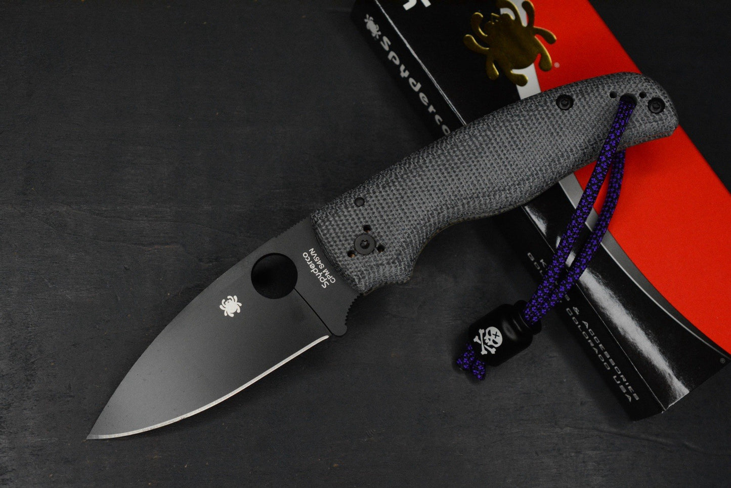 NEW Spyderco Shaman Grey Micarta Black DLC M390 Drop Point  w/ Poison Bead
