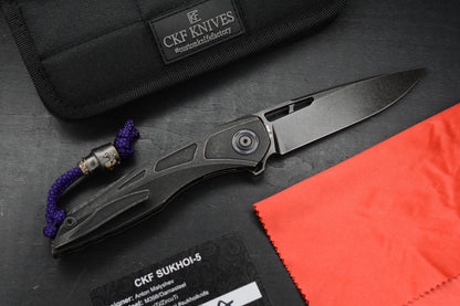 RARE Custom Knife Factory Sukhoi 5 Blackwash  w/ Crystalized Ti Backspacer /M398