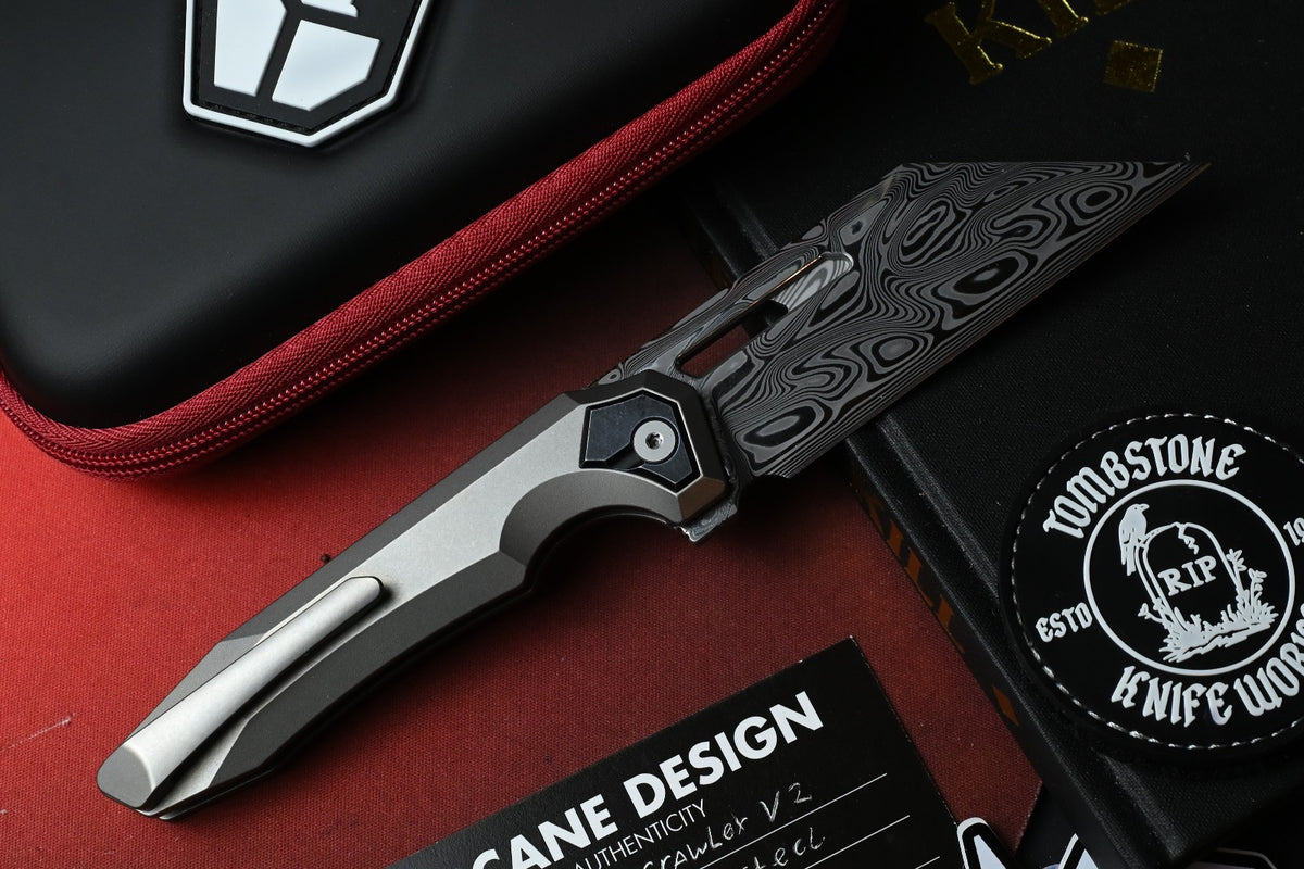 NEW Arcane Design Crawler - Beadblast Ti / Damasteel Wharncliffe