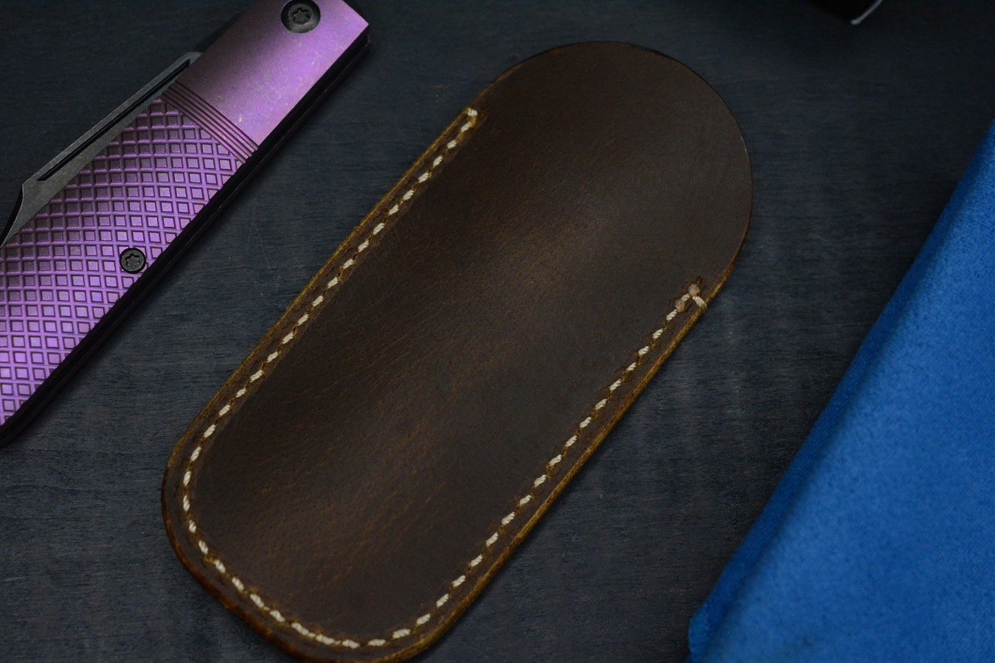 NEW Jack Wolf Big Bro Jack - Purple Titanium Cross Hatch w/ Leather Pouch EXC