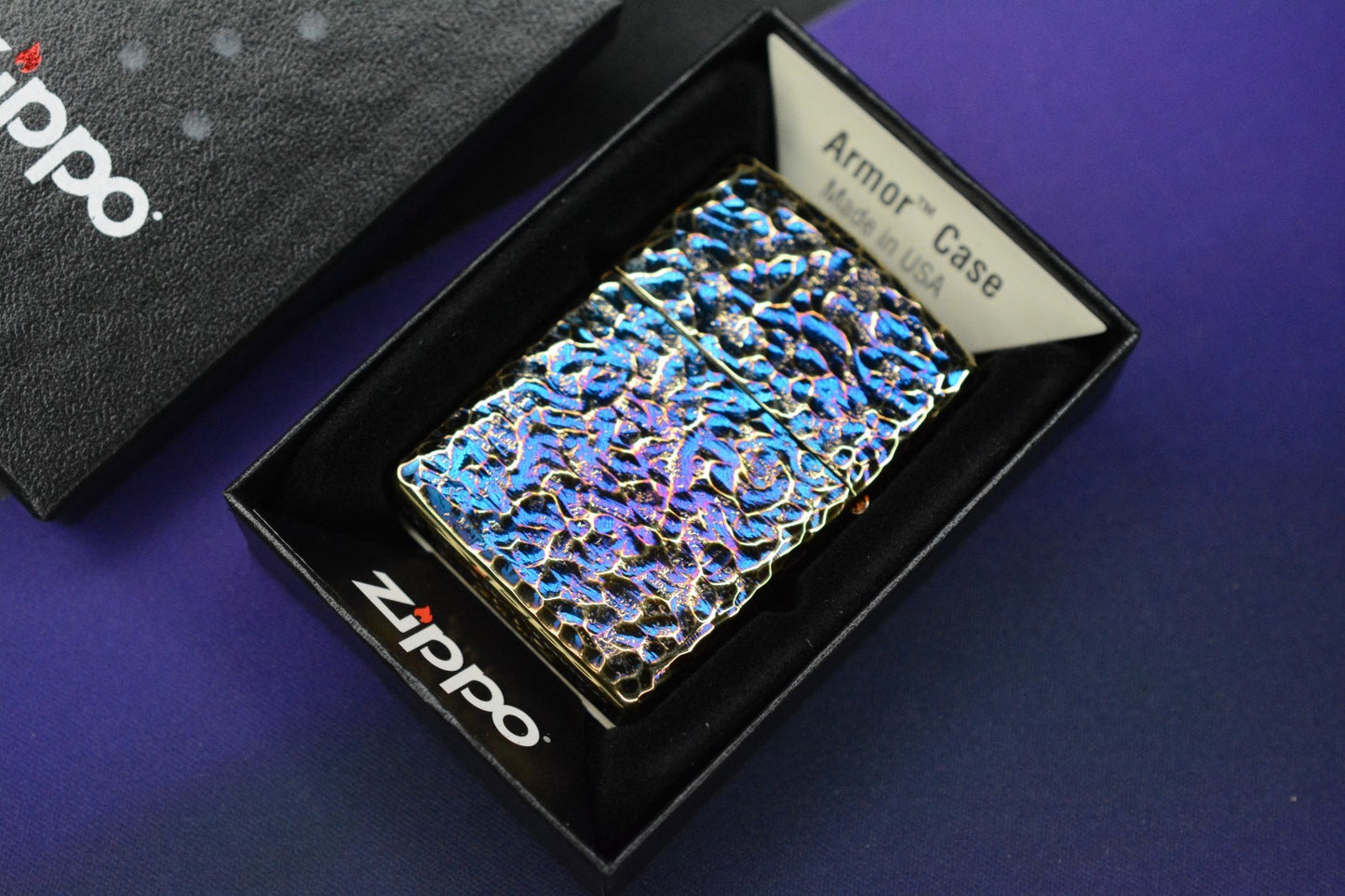 RARE +Japanese Custom Zippo 5 Side Blurple Ano Hammered  Rock Finish