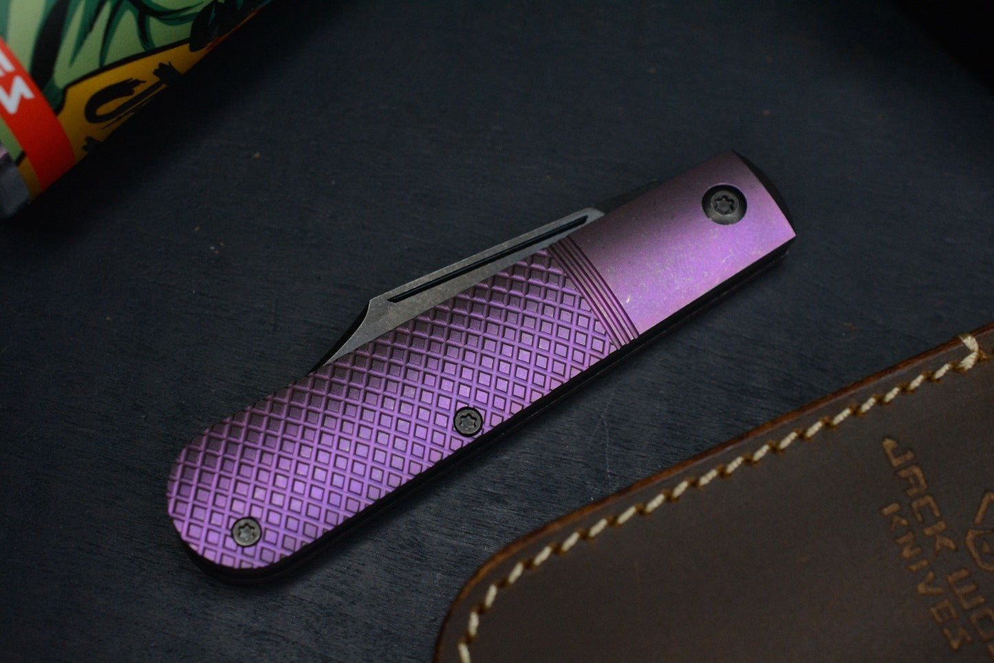 NEW Jack Wolf Big Bro Jack - Purple Titanium Cross Hatch w/ Leather Pouch EXC