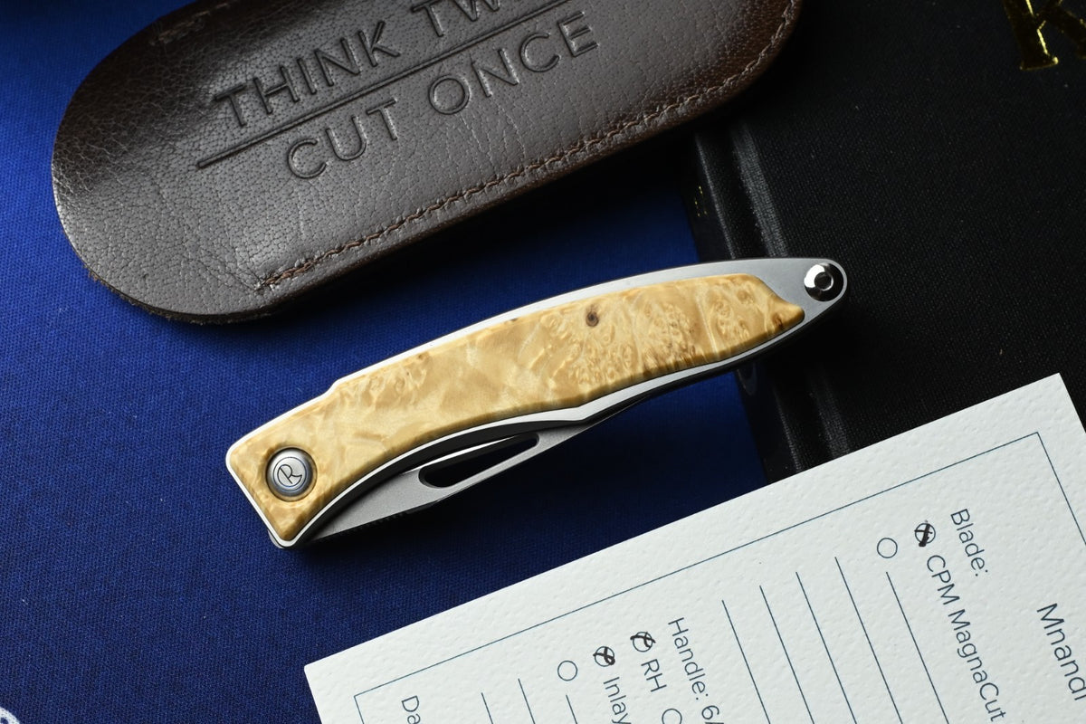 NEW Chris Reeve Mnandi - Box Elder Wood Inlay / Magnacut DP w/ Leather Sheath