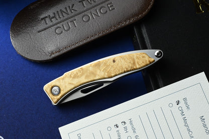 NEW Chris Reeve Mnandi - Box Elder Wood Inlay / Magnacut DP w/ Leather Sheath
