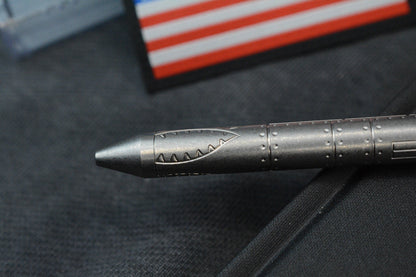 RARE Fellhoelter TiBolt Ltd Ed - WWII Warthog Titanium Pen 5.5”  w/ USA Patch