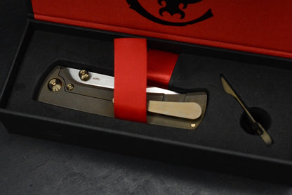 CUSTOM Chaves RCK9 Crusader Blade Show Exc Ti - Belt Satin DP M390 w/ Brass Bead