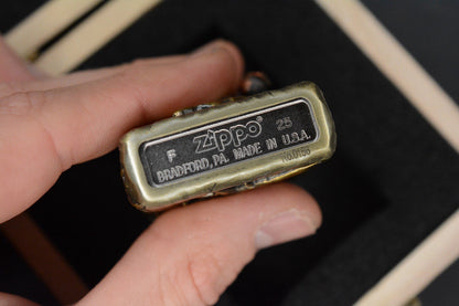 RARE CUSTOM - 3-D Sculpted Joker Zippo Lighter w/ Wood Case