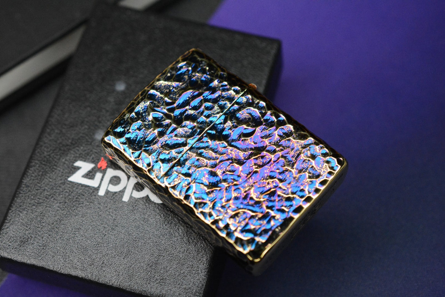 RARE +Japanese Custom Zippo 5 Side Blurple Ano Hammered  Rock Finish