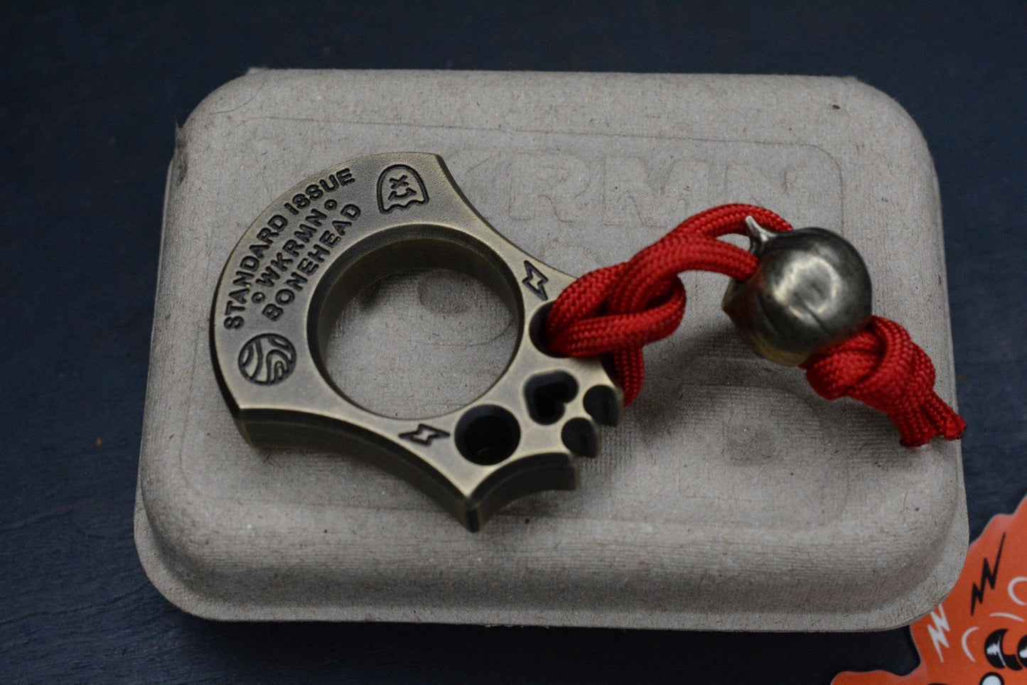 NEW WKRMN Bonehead Cyborg 1/4lb Paper Weight Brass w/ Brass Bead Re Microtech