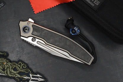 RARE Custom Knife Factory Rassenti SNAFU 4.0 CF Inlay 3.9” M398 Integral Hdle