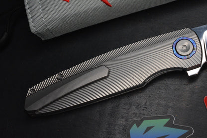 NEW Holt Outlaw Prestige Feather Texture /Near Mirror 4” M390/ Timascus Collars