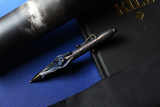 CUSTOM Dmitry Streltsov Ghosts & Skulls Hand Carved Ghost Pen - Titanium /Damask
