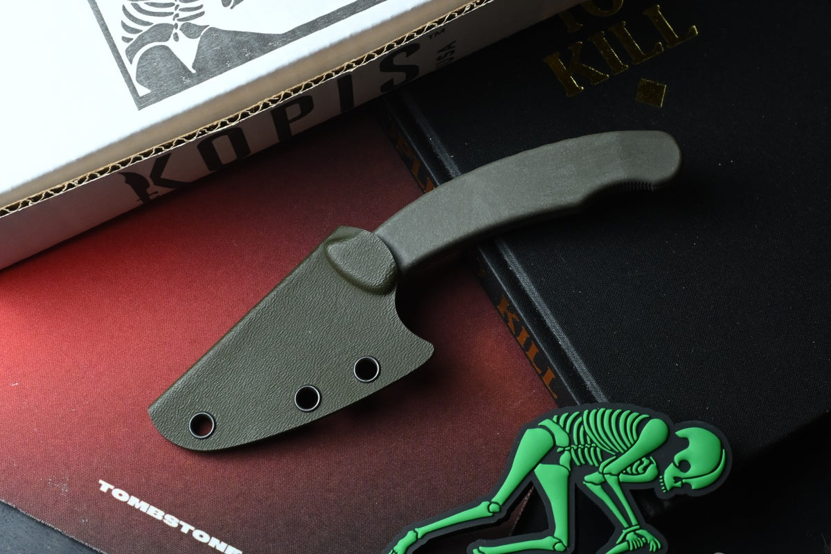 RARE Ed’s Manifesto & Kopis Designs Sneakreaper Elvia Field Knife Green /Polish