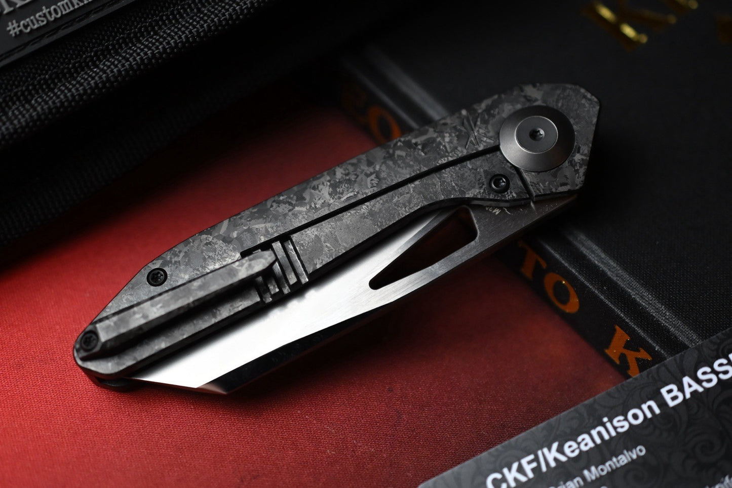 RARE Custom Knife Factory x Keanison Basset - Blackened Crystalized Ti / M398