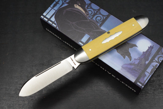 NEW Jack Wolf Knives Gateway Equal End Antique Ivory Paper Micarta / Satin Blade