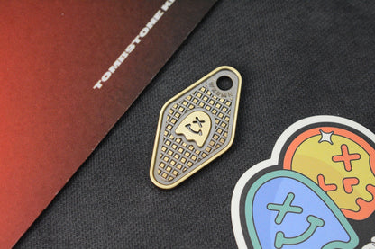 NEW WKRMN DESIGN BLACKENED FRAG TAG w/ Custom Brass Carabiner