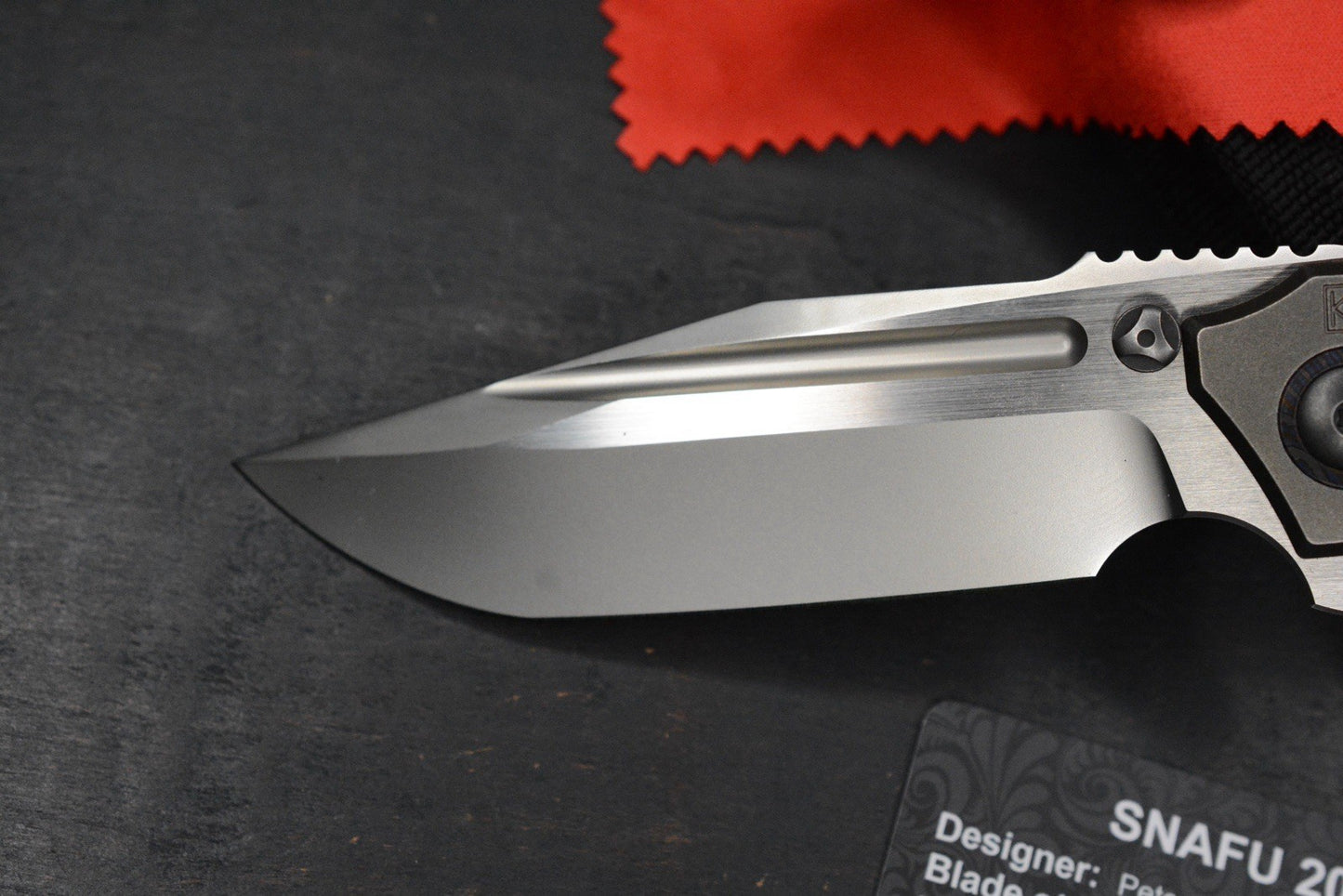 RARE Custom Knife Factory Rassenti SNAFU 4.0 CF Inlay 3.9” M398 Integral Hdle