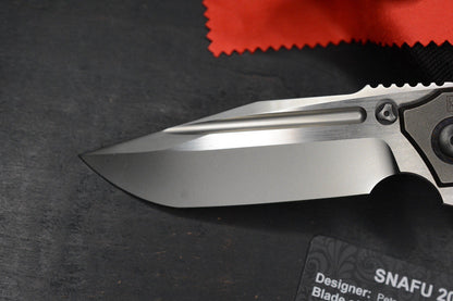 RARE Custom Knife Factory Rassenti SNAFU 4.0 CF Inlay 3.9” M398 Integral Hdle