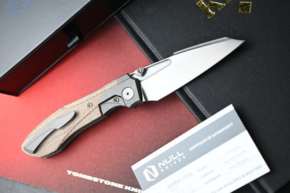 NEW Null Knives Voodoo Doll - Stonewashed Vanax / Natural Micarta Scales SN# 70