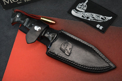 CUSTOM Crimson Bushcraft Mirror Polish Hollow Grind Textured Black Micarta