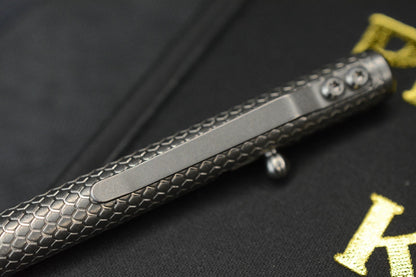 RARE Custom Fellhoelter TiBolt Pen - 5.5” Titanium Engraved Dragon Scale Pattern