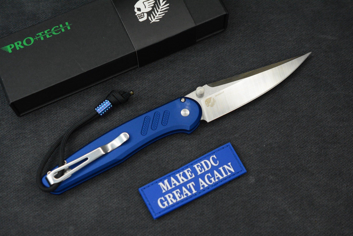 RARE Protech x Peace Neighbor Avalon - Knurled Blue Aluminum Magnacut 4.25”