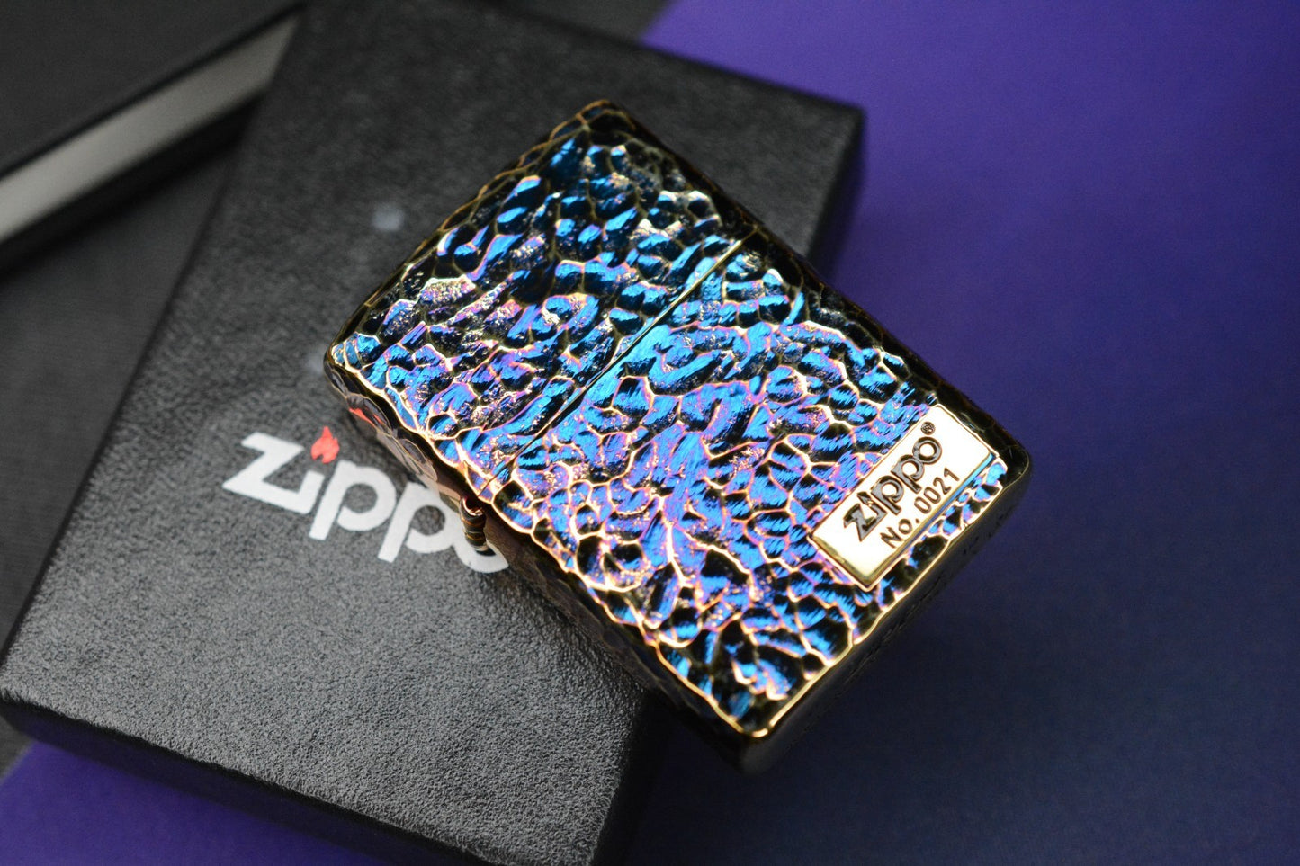 RARE +Japanese Custom Zippo 5 Side Blurple Ano Hammered  Rock Finish