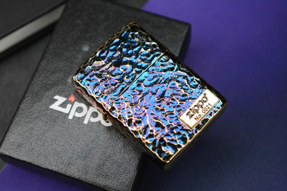 RARE +Japanese Custom Zippo 5 Side Blurple Ano Hammered  Rock Finish