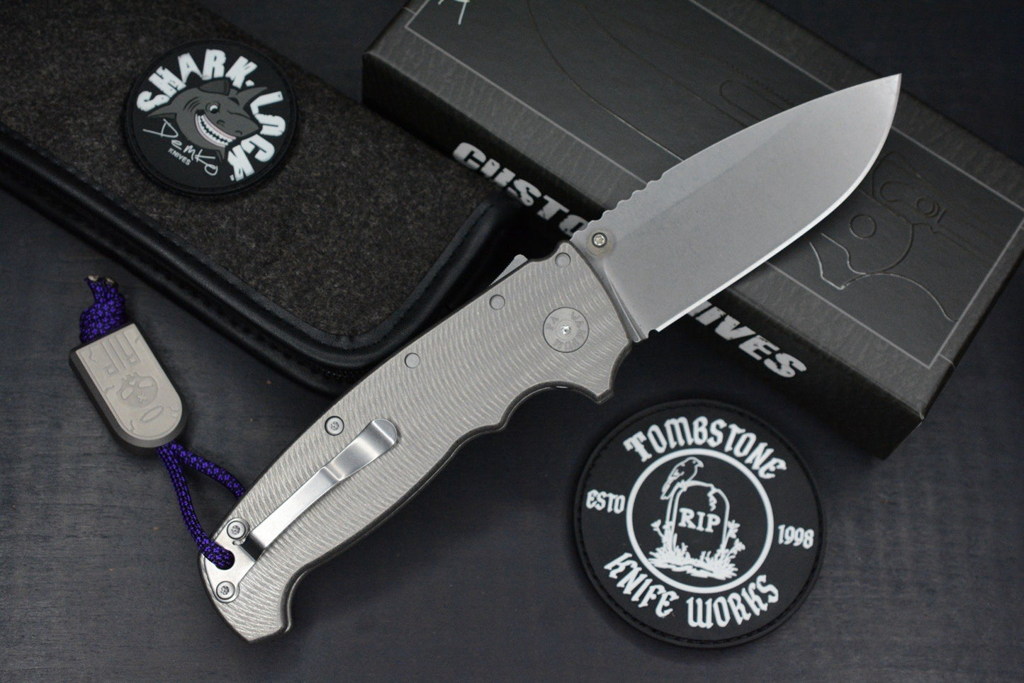 RARE Demko AD20 XL MagnaCut Drop Point / Textured Bead Blasted Ti w/ Tombstone