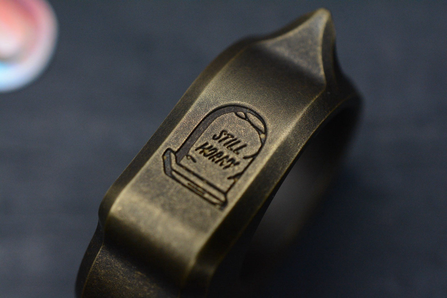 NEW Delicious Fist “Ghost” Patina Brass Raven & Tombstone Logo Paperweight
