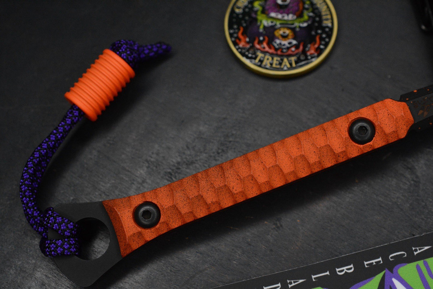 RARE Half Face Cardiac Spike Halloween SE Orange G10  w/Tactile Turn Bead & Coin