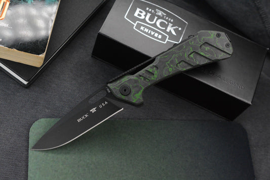 NEW G&G Hawk x Buck Knives Marksman Toxic Green Camo Carbon / Black S35VN