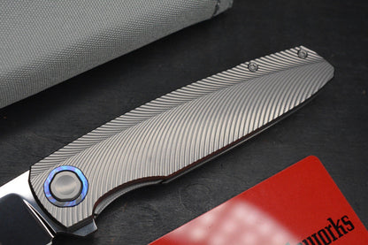 NEW Holt Outlaw Prestige Feather Texture /Near Mirror 4” M390/ Timascus Collars