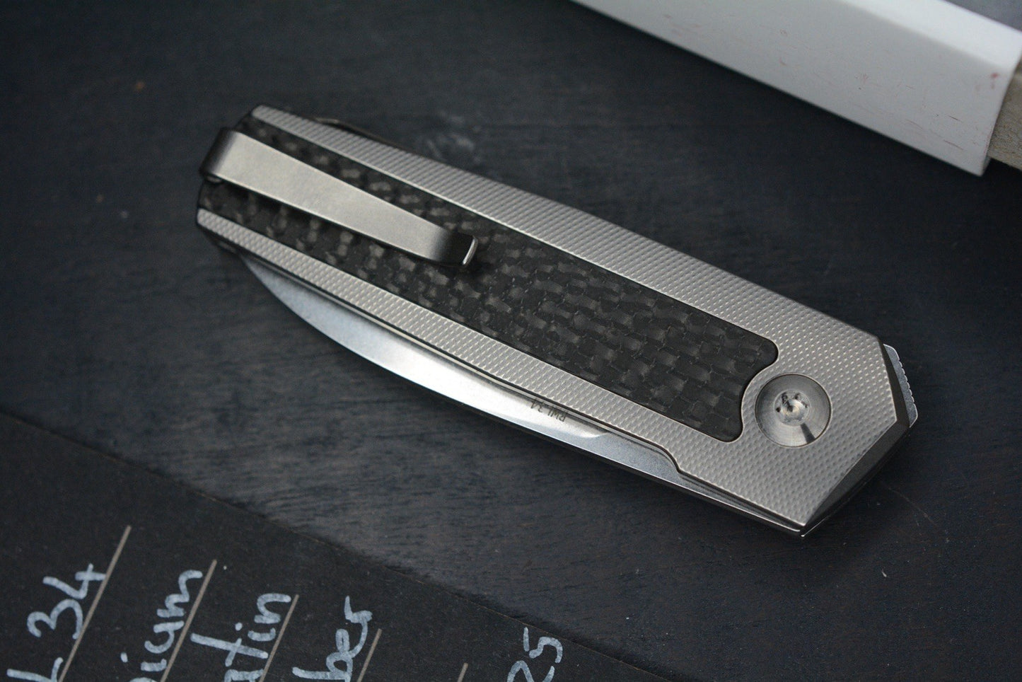 NEW ANSO ARN Grey/ Satin Ti Hdw w/ Carbon Fiber Inlay RWL34 SN 41 Re Microtech