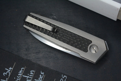 NEW ANSO ARN Grey/ Satin Ti Hdw w/ Carbon Fiber Inlay RWL34 SN 41 Re Microtech