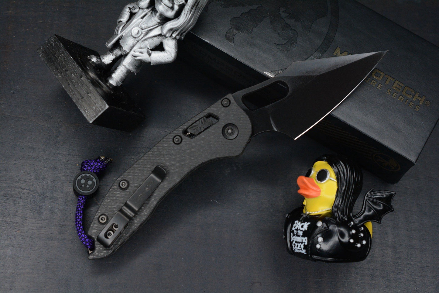 NEW Microtech Stitch-Ram-Lok Carbon Fiber Black DLC w/ Playge Skall & Ozzy Pack