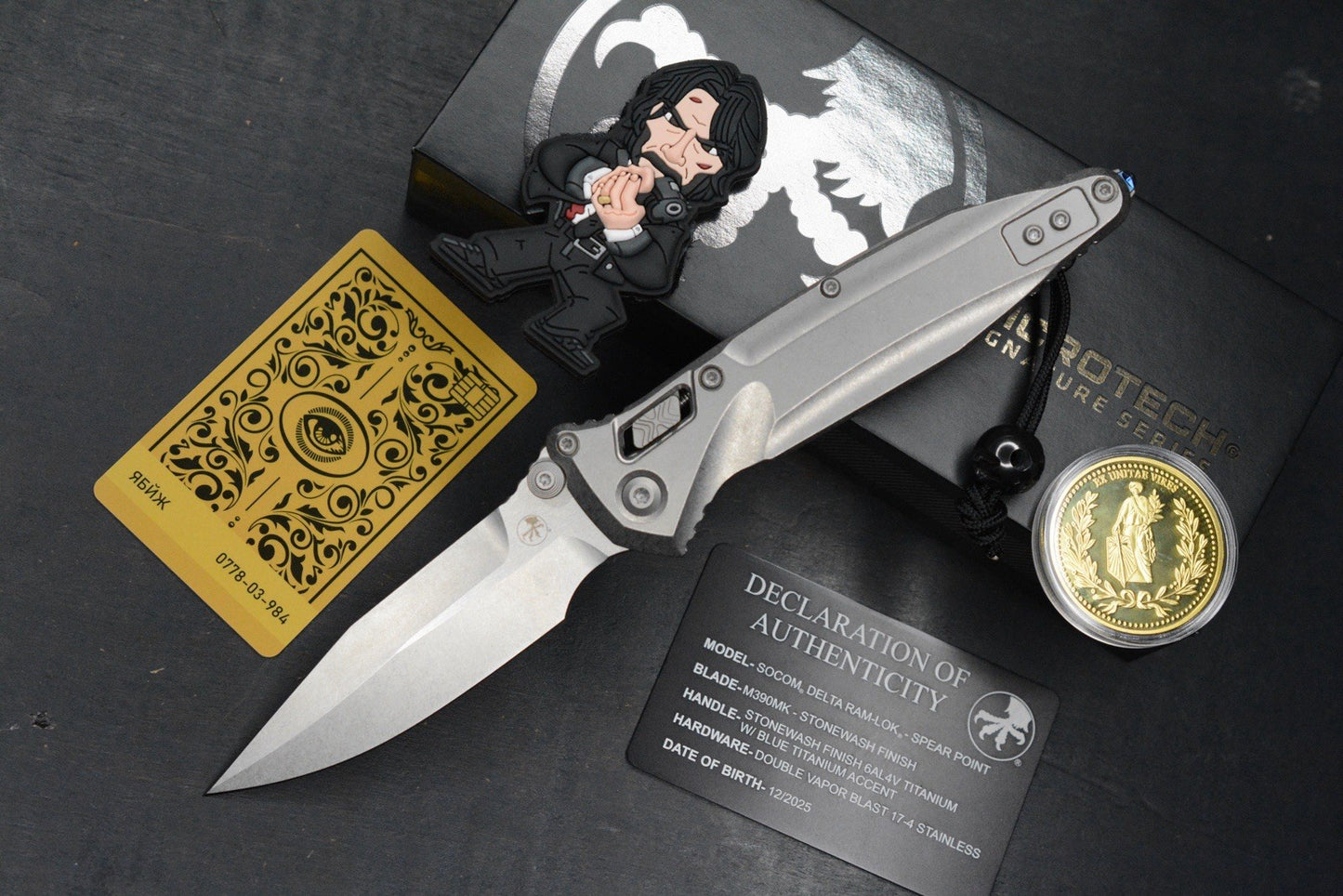 NEW Microtech Socom Delta RAM-LOK Ti/ SPEARPOINT M390 w/ John Wick Pack & Bead