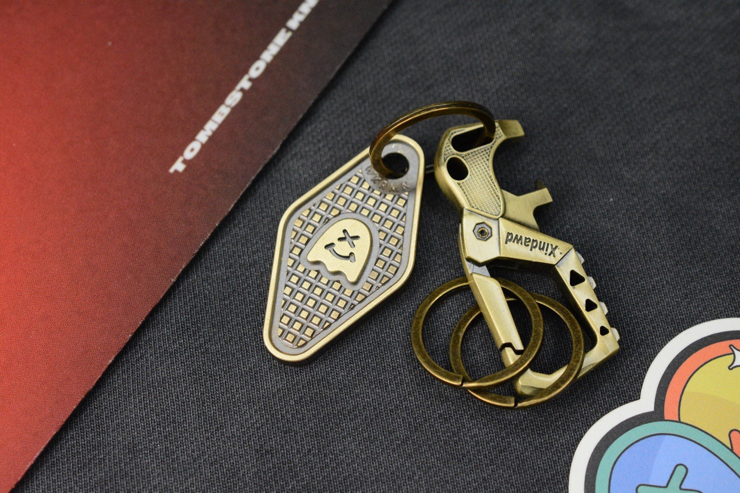 NEW WKRMN DESIGN BLACKENED FRAG TAG w/ Custom Brass Carabiner