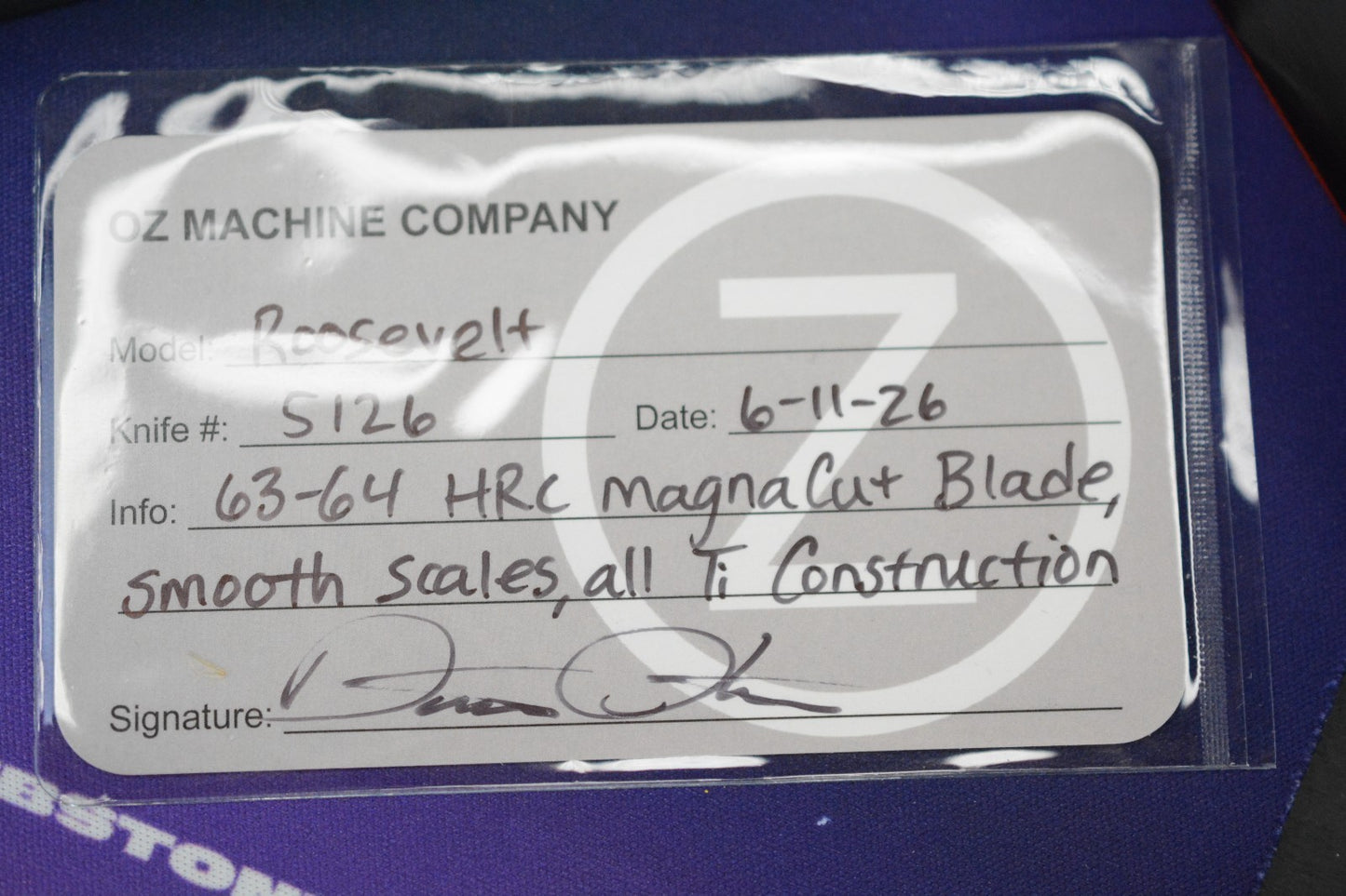 NEW Oz Machine Co Roosevelt STD Smooth Ti / Gold Ano Ti Hardware / MagnaCut Blade