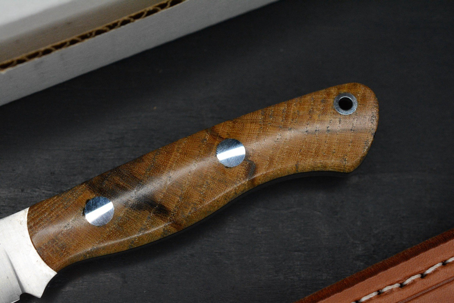 NEW Bark River Mini Tundra Spalted Hackberry Maple Burl #2  w/ Leather Sheath