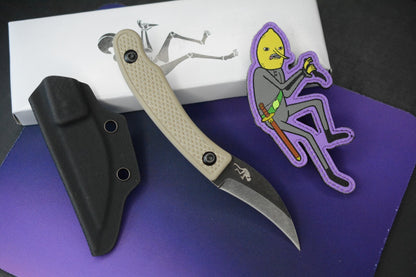 RARE Ed’s Manifesto & Sneakreaper Elvia Field Knife - Tan G10 / Acid Stonewash
