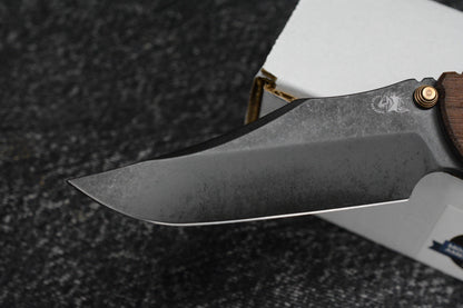 RARE Hinderer Skinny XM-24 - Walnut Handle/ Antique Green Ti - Battle Worn