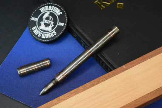 RARE Royal Creations Damascus & Copper Twist Cap Pen USA - Re Playge Microtech